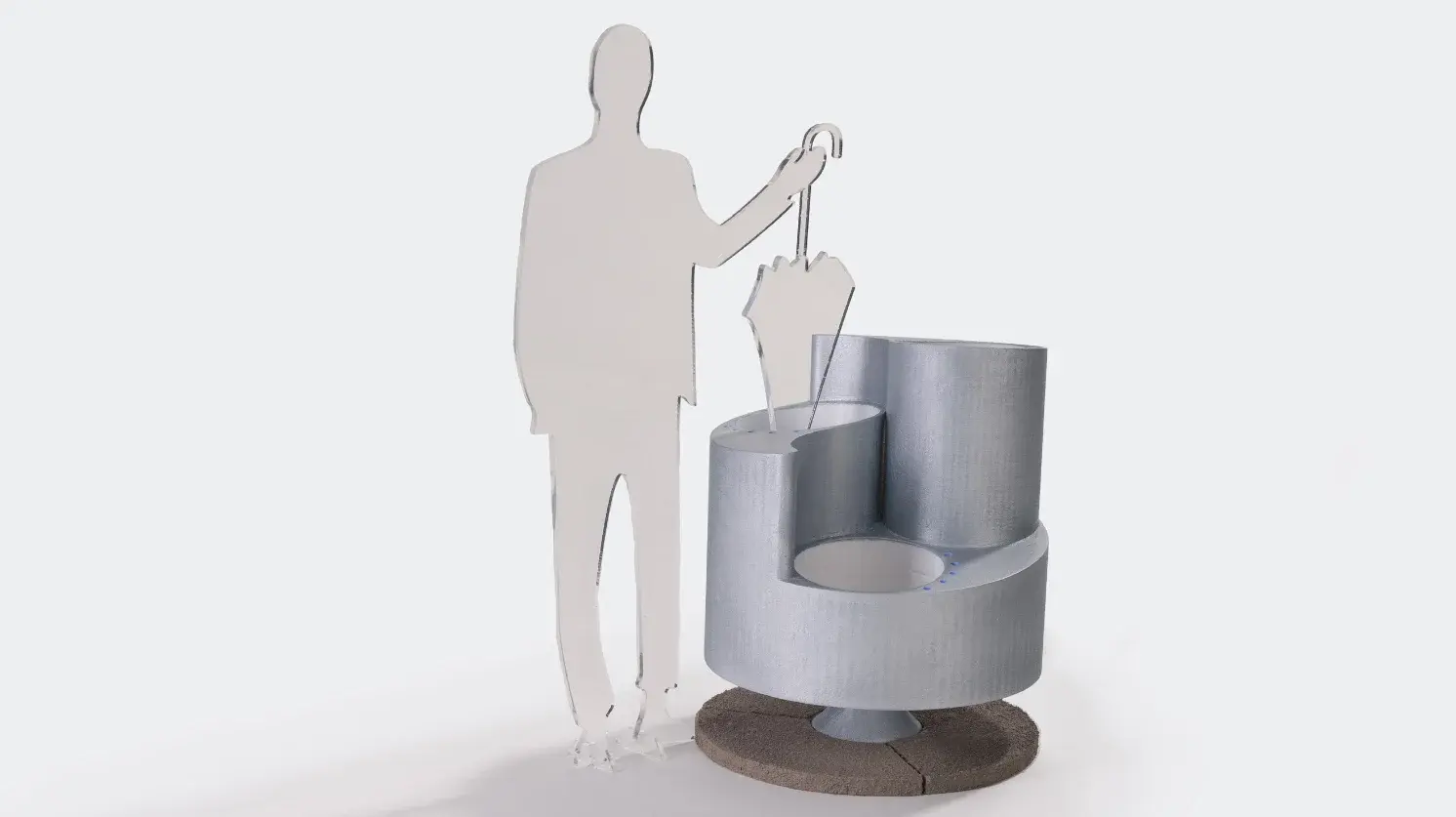 Regenschirmtrockner für öffentliche Räume – Produktdesign Konzept mit automatischer Trocknung durch Luftstrom und Sensor