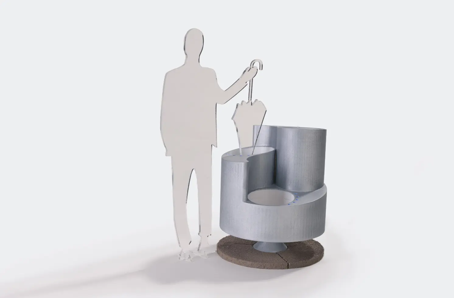 Regenschirmtrockner für öffentliche Räume – Produktdesign Konzept mit automatischer Trocknung durch Luftstrom und Sensor