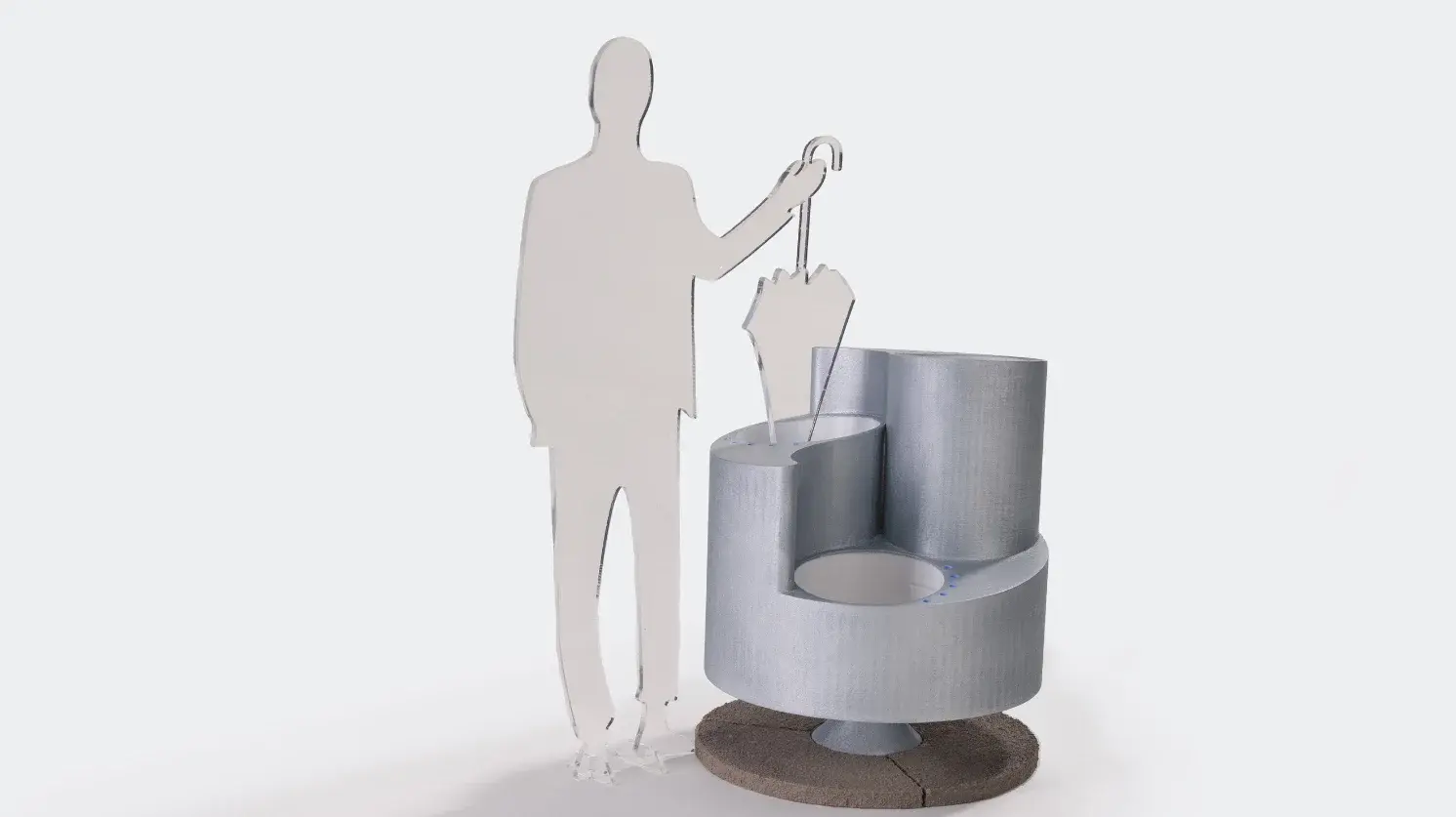 Regenschirmtrockner für öffentliche Räume – Produktdesign Konzept mit automatischer Trocknung durch Luftstrom und Sensor