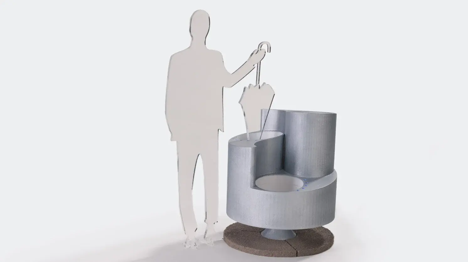 Regenschirmtrockner für öffentliche Räume – Produktdesign Konzept mit automatischer Trocknung durch Luftstrom und Sensor