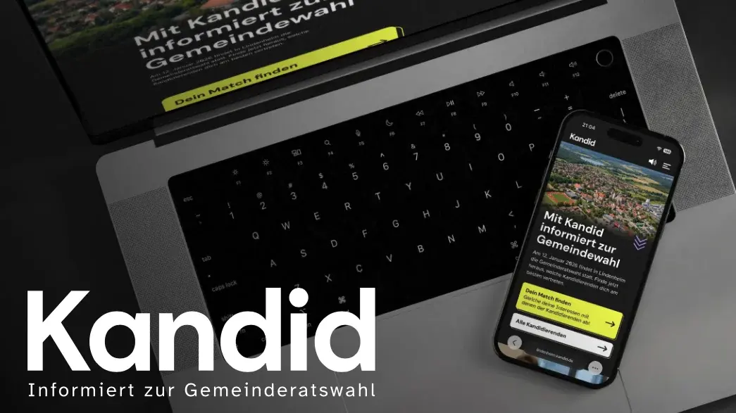 Visual des Projekts Kandid aus dem Master Digital Design der HdM Stuttgart. Die Plattform unterstützt junge Menschen dabei, Kandidierende bei Kommunalwahlen zu vergleichen und informierte Wahlentscheidungen zu treffen.