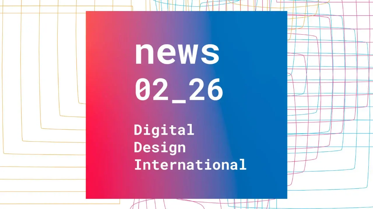 Abstraktes Titelvisual zur News „Digital Design International“ über internationale Perspektiven in der Designlehre.